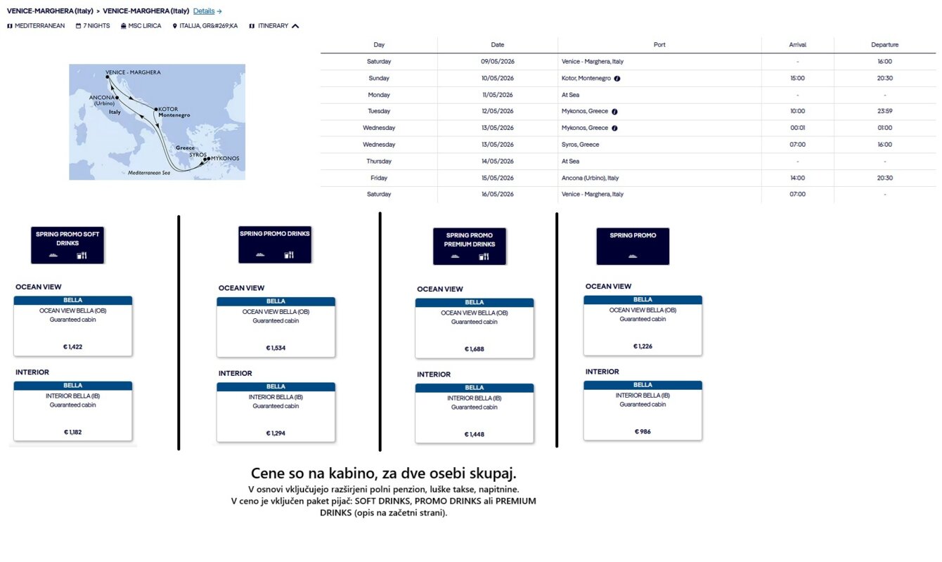 KRIŽARJENJA MSC - POSEBNA POMLADNA PONUDBA (SPRING PROMO) - INDIVIDUALNI ODHODI