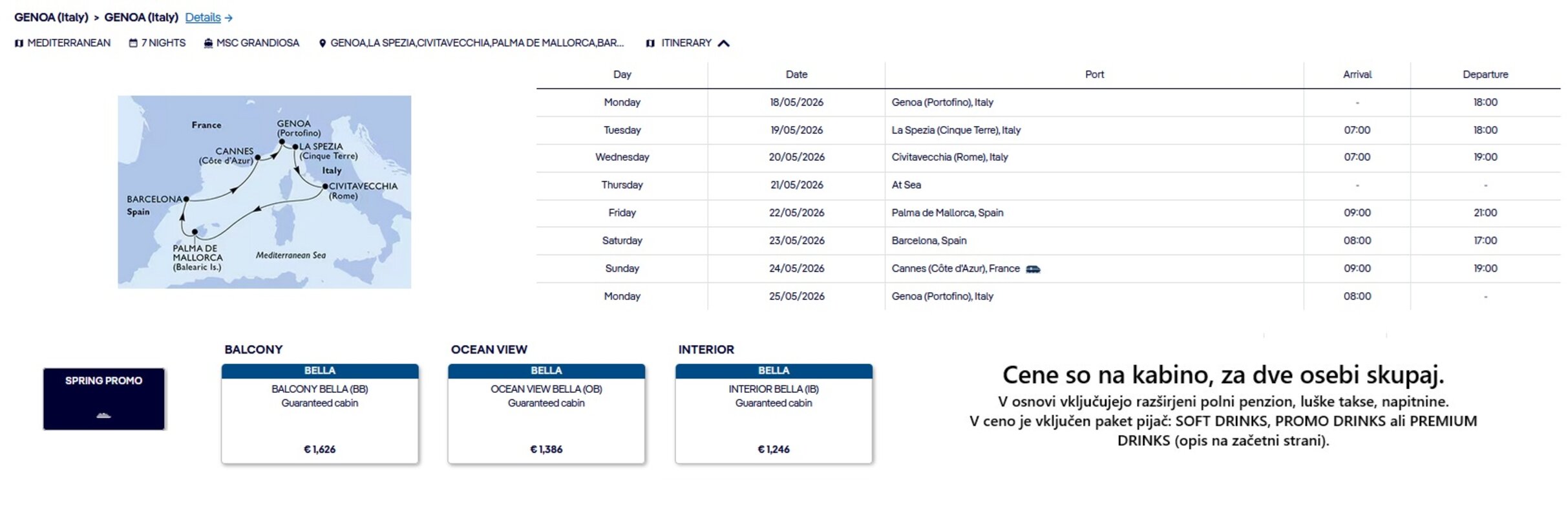 KRIŽARJENJA MSC - POSEBNA POMLADNA PONUDBA (SPRING PROMO) - INDIVIDUALNI ODHODI