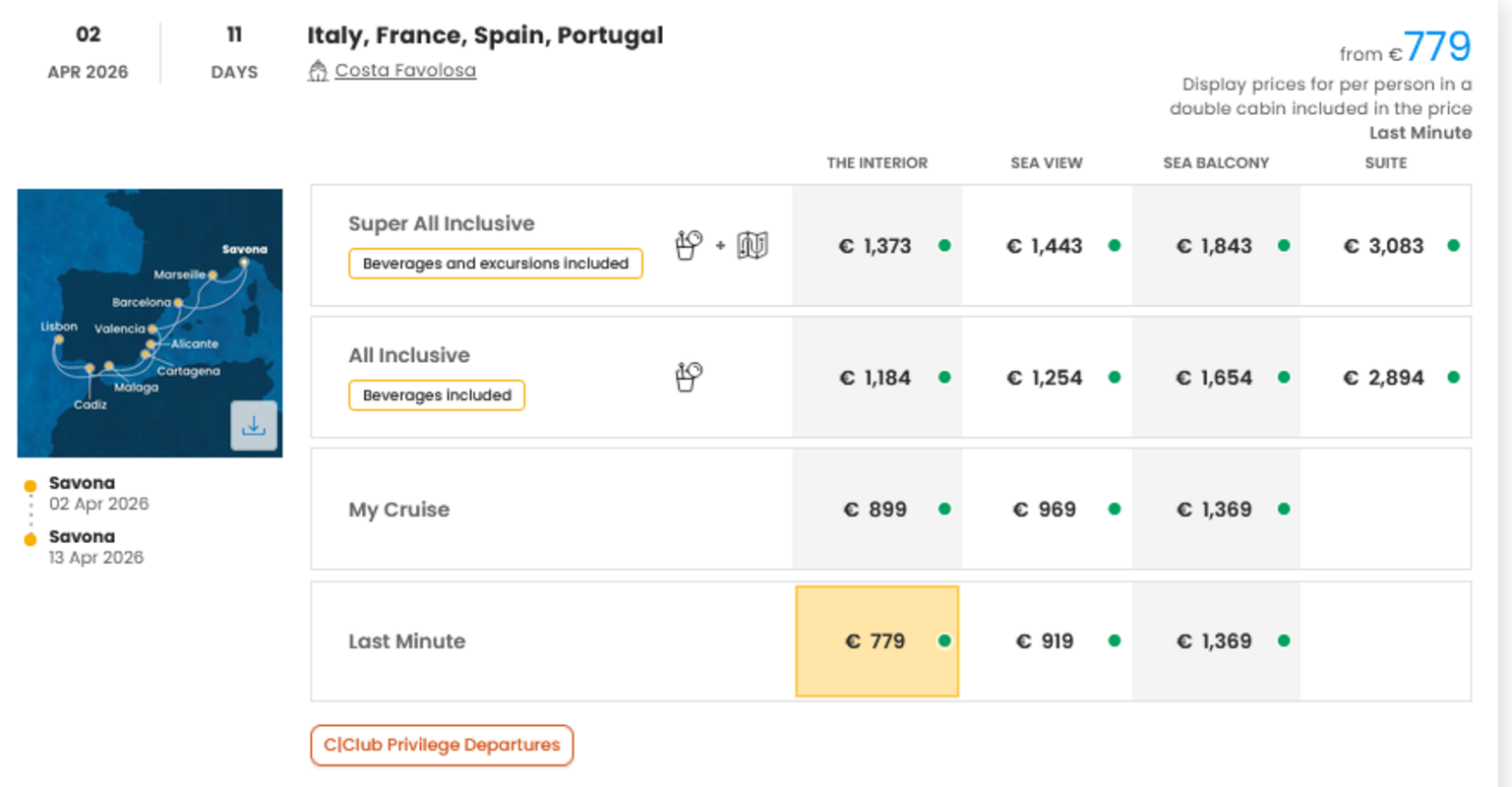 COSTA - LAST MINUTE na dan 23.03.2026
