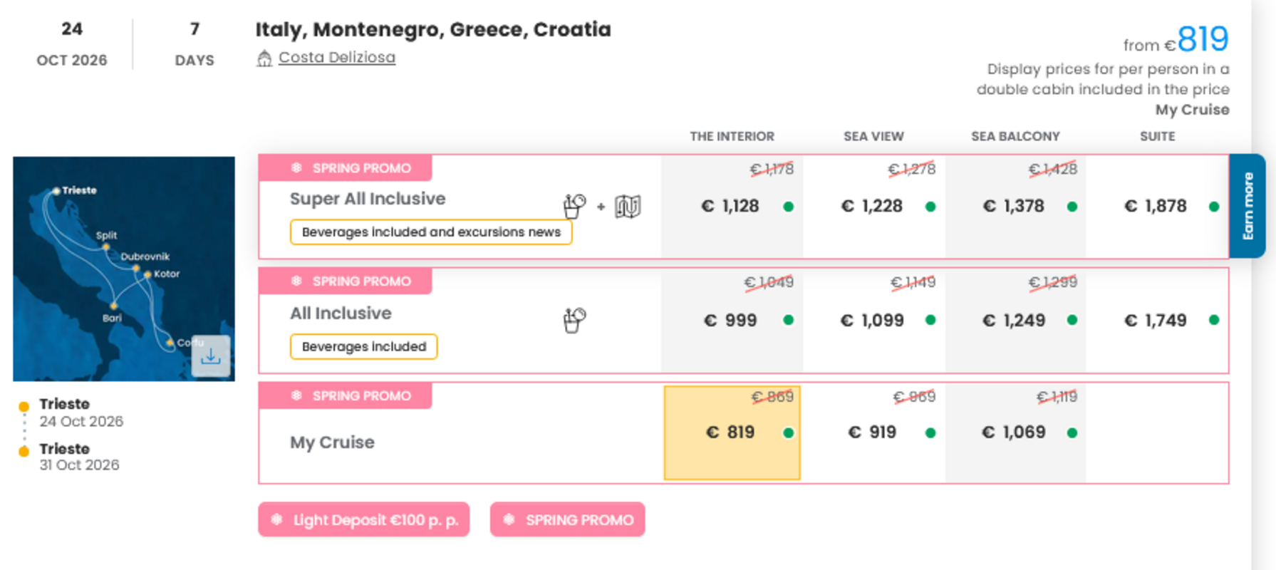 KRIŽARJENJE - POSEBNA PONUDBA "SPRING PROMO"