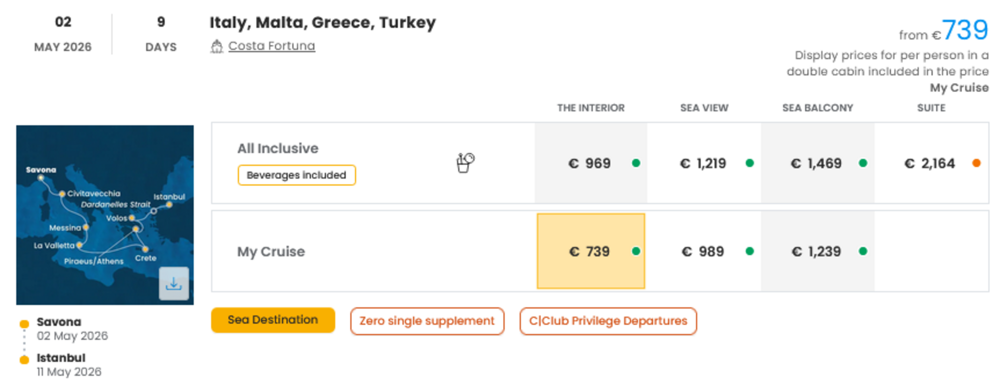 COSTA - ZA SAMSKE - INDIVIDUALNI ODHOD