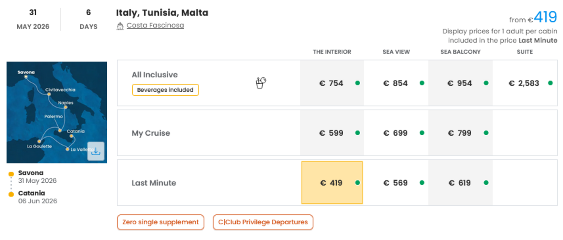 COSTA - ZA SAMSKE - INDIVIDUALNI ODHOD